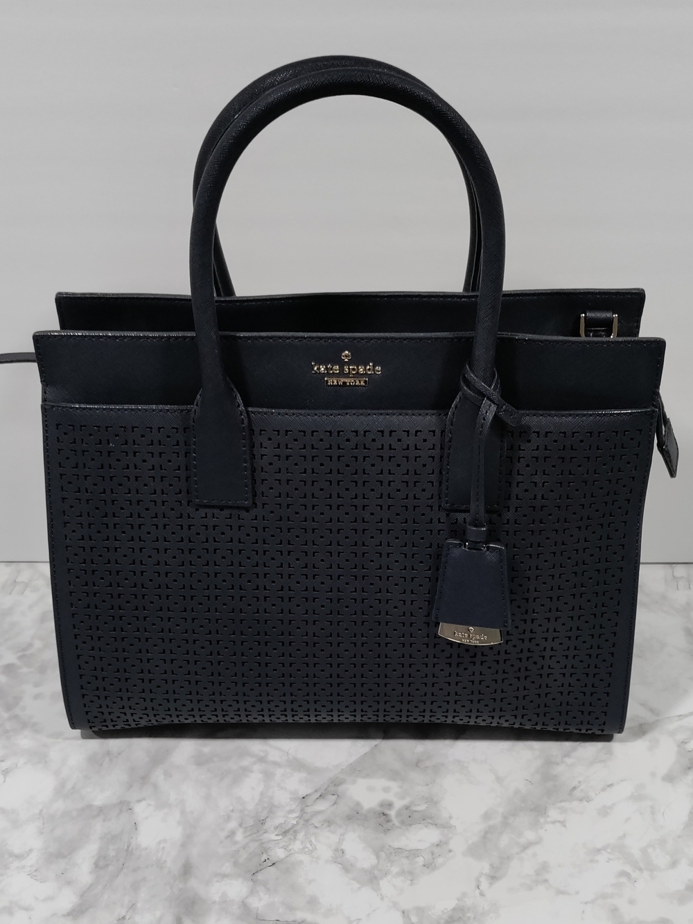 Kate Spade Cameron Street Perforated Candace Navy Blue Satchel
